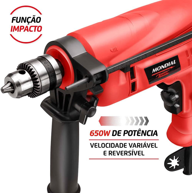 Furadeira de Impacto com Maleta, Mondial, Vermelho, 650W, 220V - NFFI-07M