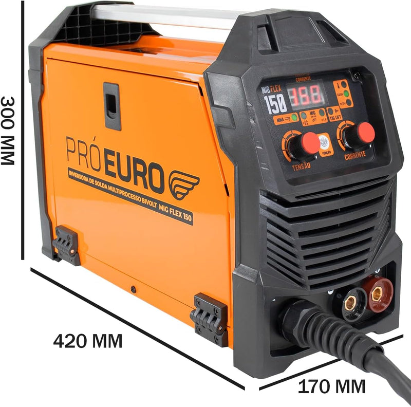 Máquina de Solda MIG/TIG/MMA 150a Multiprocesso Sem Gás Bivolt Pró Euro