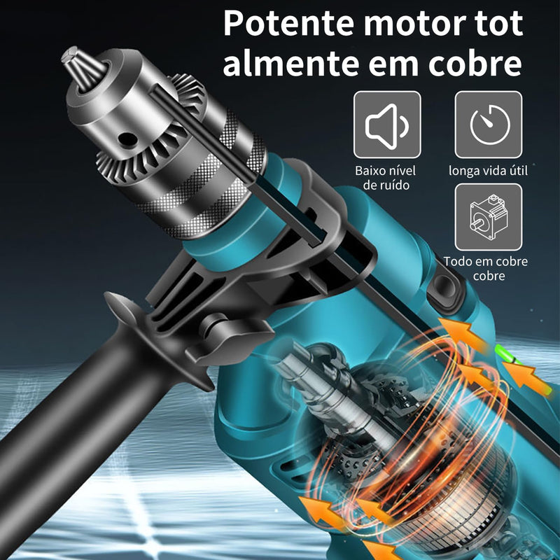 Furadeira de Impacto com Maleta, 1500w Parafusadeira 13mm,Ponteira Talhadeira Brocas (220, Volts)